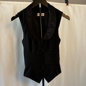 Anne Fontaine Black Satin-Collar Button Vest Size 38